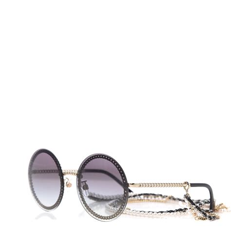 chanel gold circle sunglasses|Chanel round sunglasses with chain.